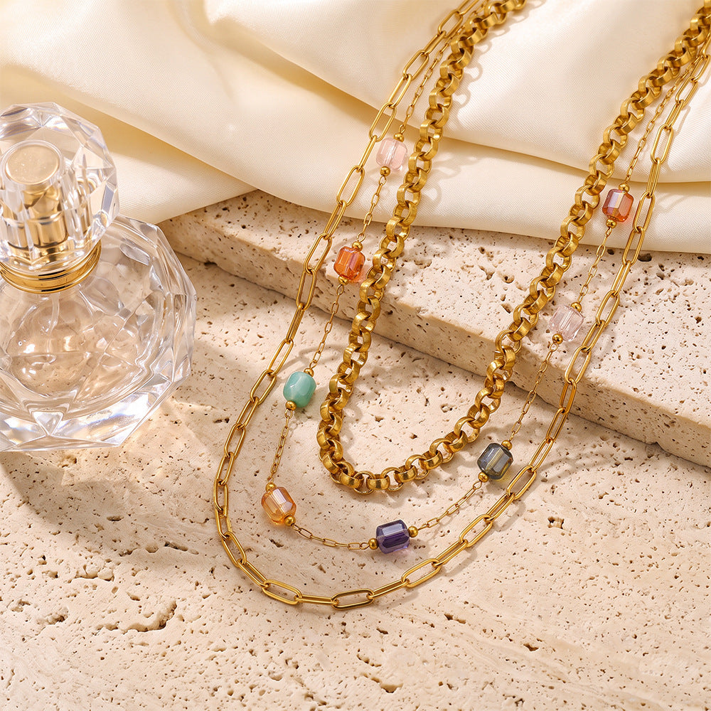Vintage Style Necklace For Women With Natural Stone Pendant In 304 Stainless Steel