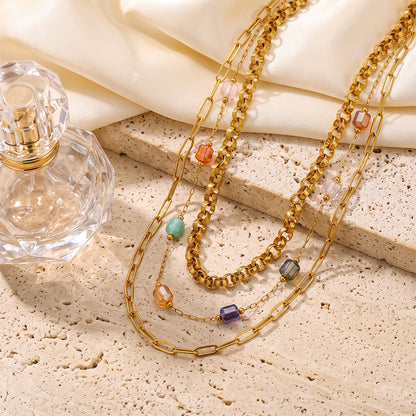 Vintage Style Necklace For Women With Natural Stone Pendant In 304 Stainless Steel