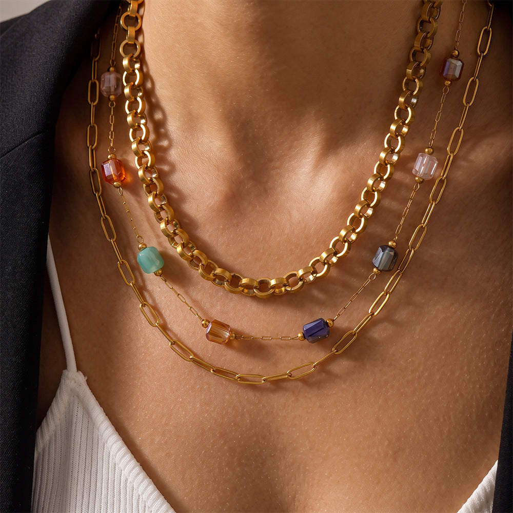 Vintage Style Necklace For Women With Natural Stone Pendant In 304 Stainless Steel