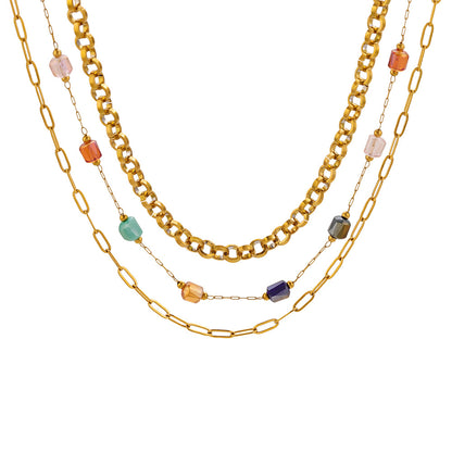 Vintage Style Necklace For Women With Natural Stone Pendant In 304 Stainless Steel
