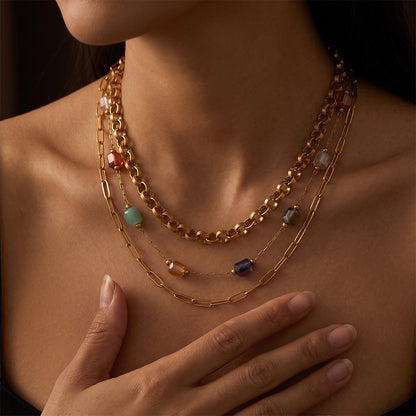 Vintage Style Necklace For Women With Natural Stone Pendant In 304 Stainless Steel