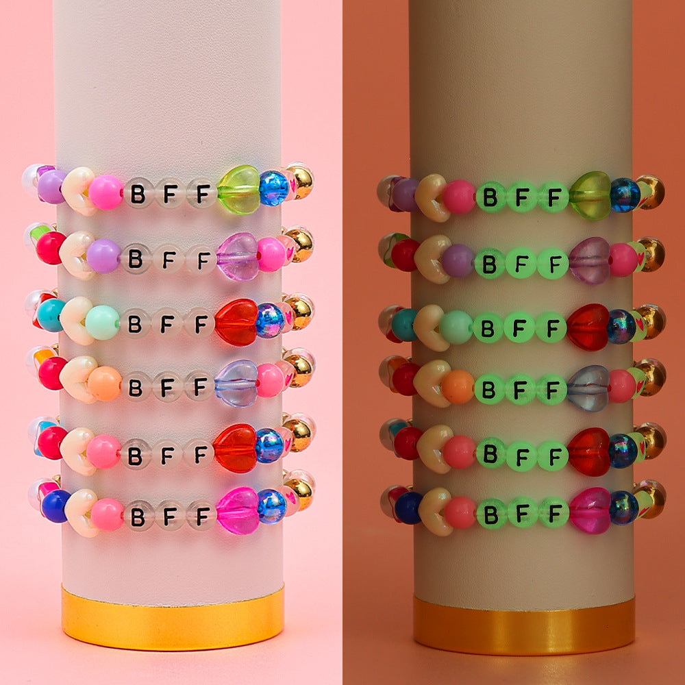 Bohemian Acrylic Beading Bracelet For Girls Featuring Luminous Seed Bead Inlay