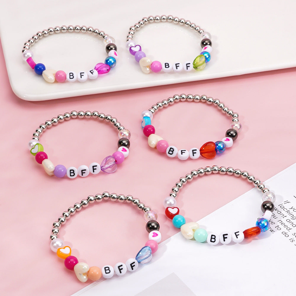 Bohemian Acrylic Beading Bracelet For Girls Featuring Luminous Seed Bead Inlay