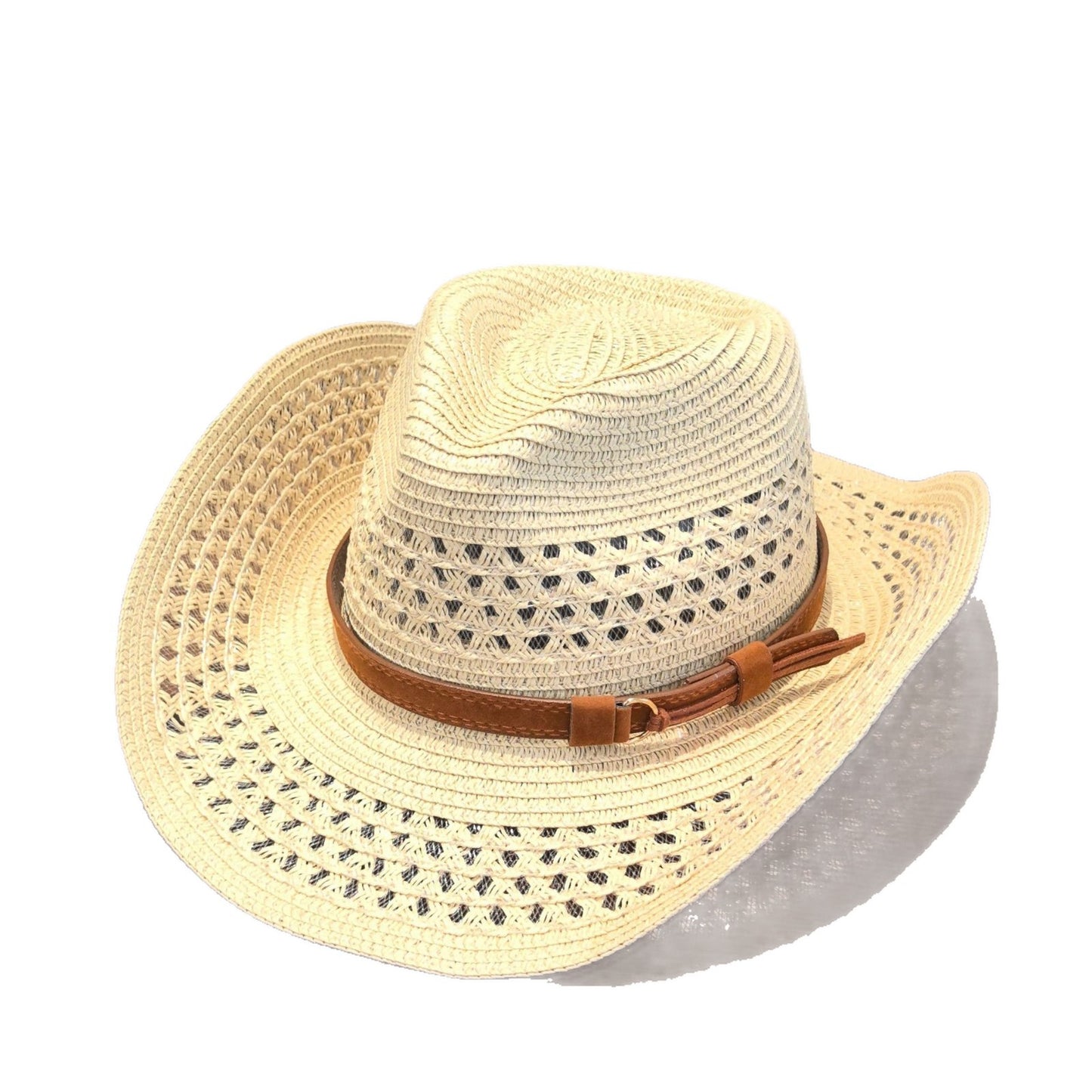 Original Design Solid Color Straw Hat For Adults With Wide Brim, Breathable Hollow Out Craft