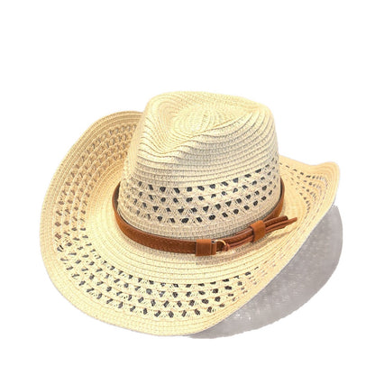 Original Design Solid Color Straw Hat For Adults With Wide Brim, Breathable Hollow Out Craft