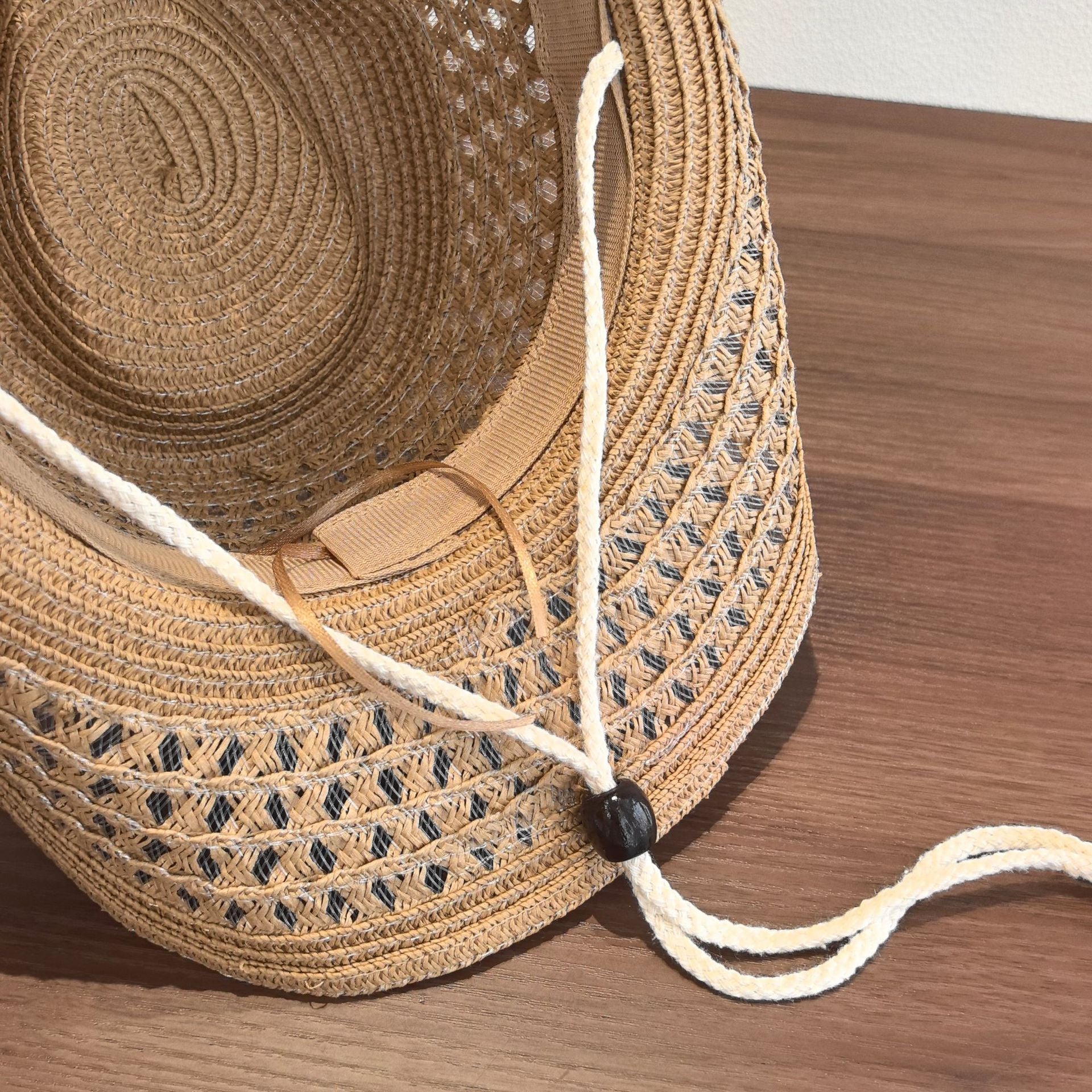 Original Design Solid Color Straw Hat For Adults With Wide Brim, Breathable Hollow Out Craft