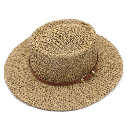 British Style Solid Color Panama Hat With Wide Brim, UV Protection, Made Of Straw With Braid Craftsmanship