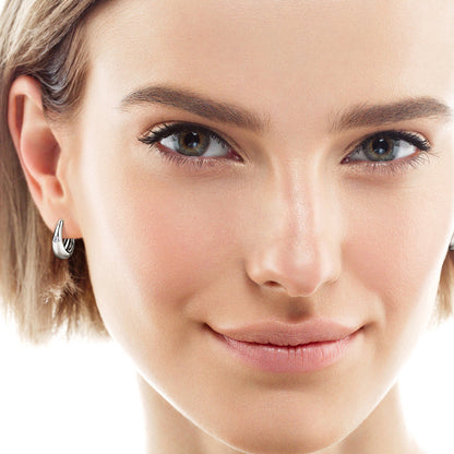 Simple Style U Shape Earrings For Women In Silver Featuring 925 Sterling Silver With Moissanite Inlay