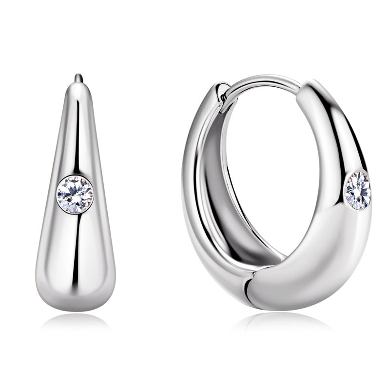 Simple Style U Shape Earrings For Women In Silver Featuring 925 Sterling Silver With Moissanite Inlay