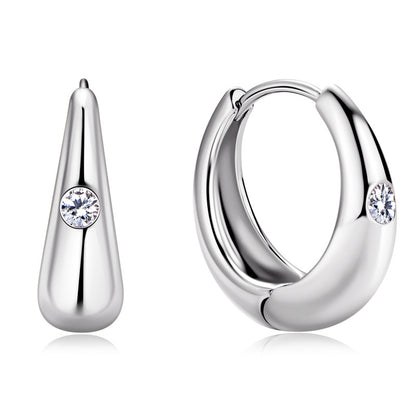 Simple Style U Shape Earrings For Women In Silver Featuring 925 Sterling Silver With Moissanite Inlay