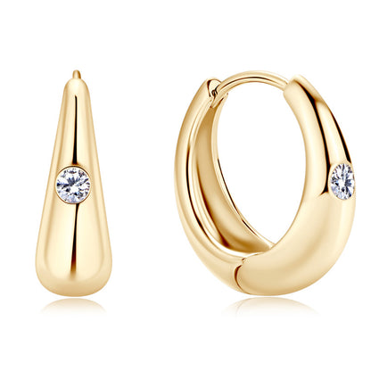 Simple Style U Shape Earrings For Women In Silver Featuring 925 Sterling Silver With Moissanite Inlay