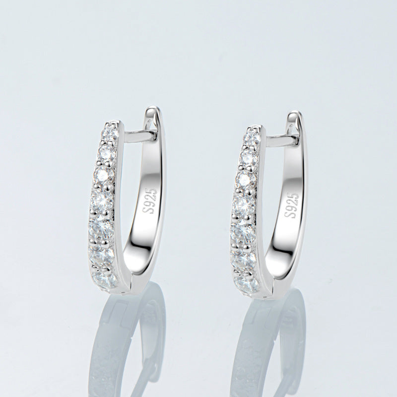 U Shape Earrings For Women In 925 Sterling Silver Featuring Moissanite Inlay