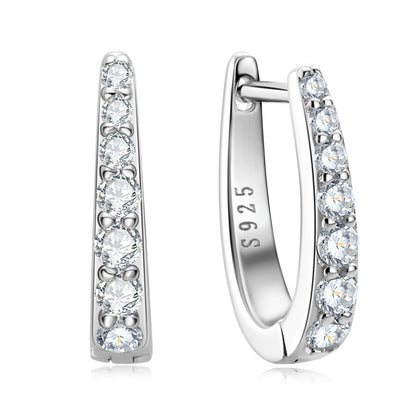 U Shape Earrings For Women In 925 Sterling Silver Featuring Moissanite Inlay