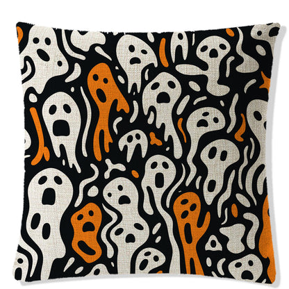 Nordic Style Halloween Pattern Pillow Case In Durable Polyester Hemp For Festive Home Decor