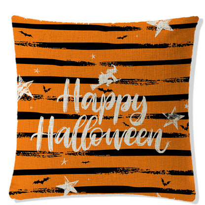 Nordic Style Halloween Pattern Pillow Case In Durable Polyester Hemp For Festive Home Decor
