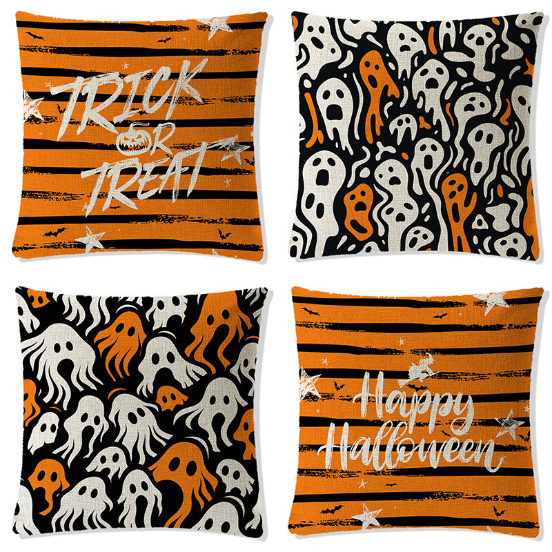 Nordic Style Halloween Pattern Pillow Case In Durable Polyester Hemp For Festive Home Decor