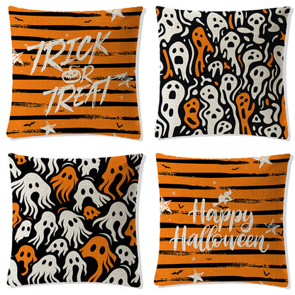 Nordic Style Halloween Pattern Pillow Case In Durable Polyester Hemp For Festive Home Decor