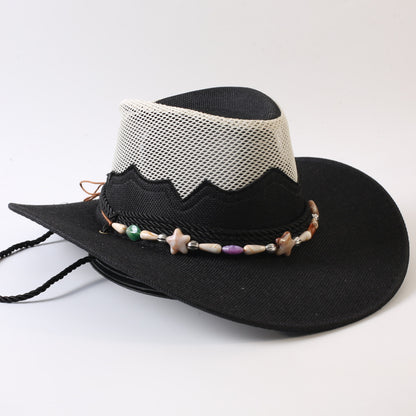 Unisex Cowboy Style Solid Color Straw Hat With Wide Brim, Breathable Design Featuring Braid Craftsmanship