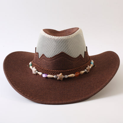 Unisex Cowboy Style Solid Color Straw Hat With Wide Brim, Breathable Design Featuring Braid Craftsmanship