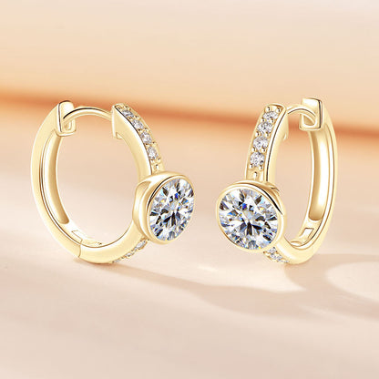 Round Unisex Earrings In 925 Sterling Silver With Moissanite Inlay, Featuring Electroplated Finish And 925 Sterling Silver Posts