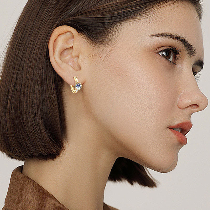 Round Unisex Earrings In 925 Sterling Silver With Moissanite Inlay, Featuring Electroplated Finish And 925 Sterling Silver Posts
