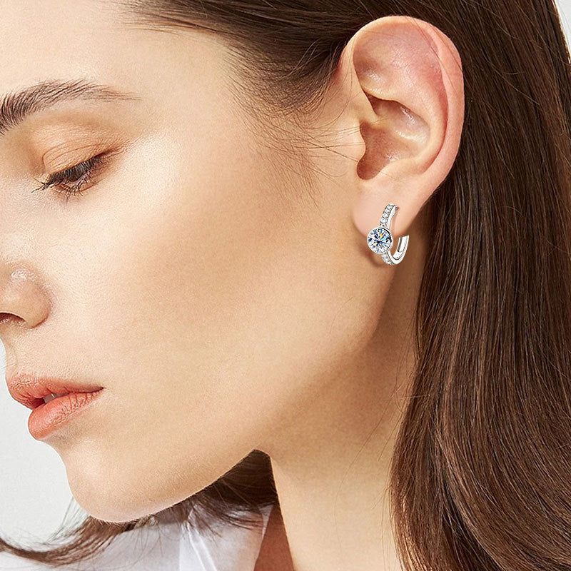 Round Unisex Earrings In 925 Sterling Silver With Moissanite Inlay, Featuring Electroplated Finish And 925 Sterling Silver Posts