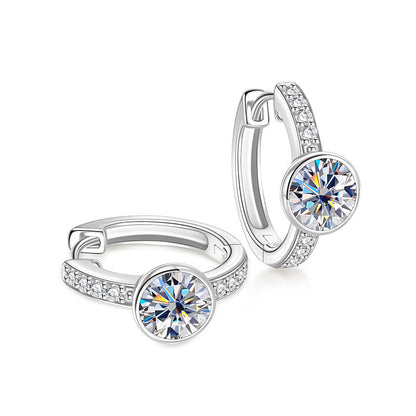 Round Unisex Earrings In 925 Sterling Silver With Moissanite Inlay, Featuring Electroplated Finish And 925 Sterling Silver Posts