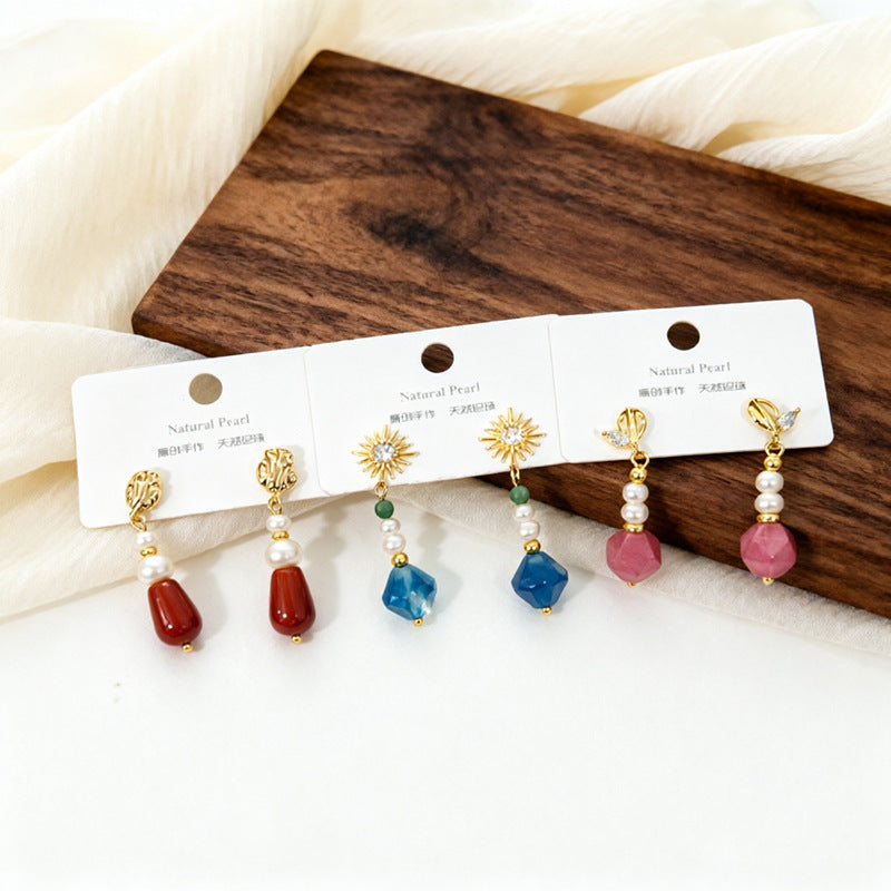 Retro Freshwater Pearl Drop Earrings For Women Featuring Natural White 5-6mm Baroque Pearls