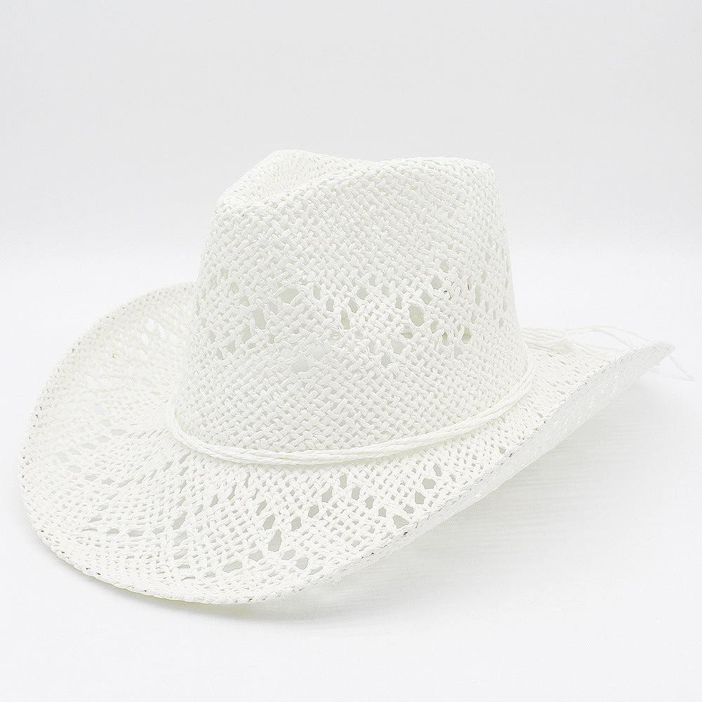 French Style Solid Color Wide Brim Straw Hat For Women With UV Protection, Made Of Paper With Braid Craft
