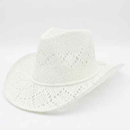 French Style Solid Color Wide Brim Straw Hat For Women With UV Protection, Made Of Paper With Braid Craft