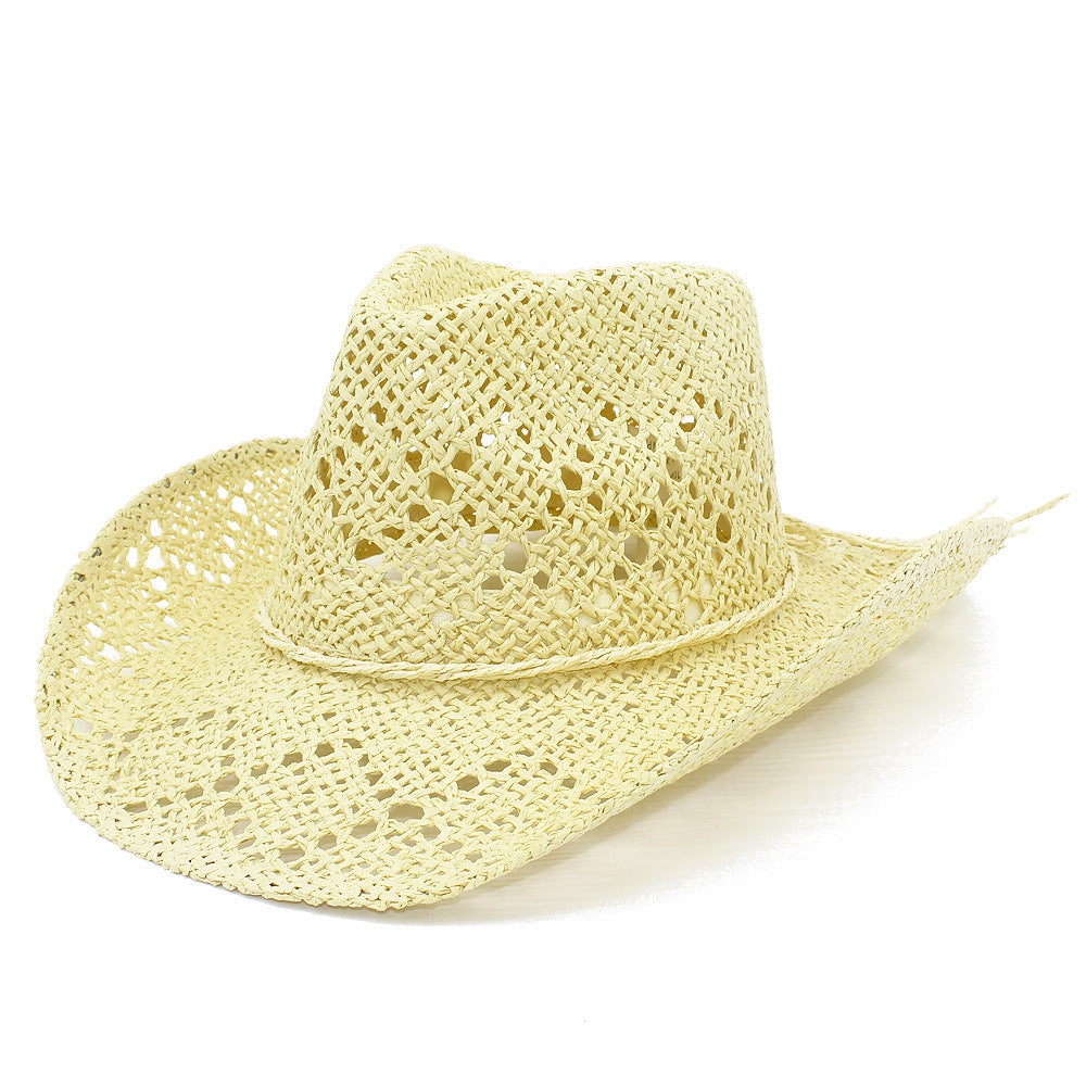 French Style Solid Color Wide Brim Straw Hat For Women With UV Protection, Made Of Paper With Braid Craft