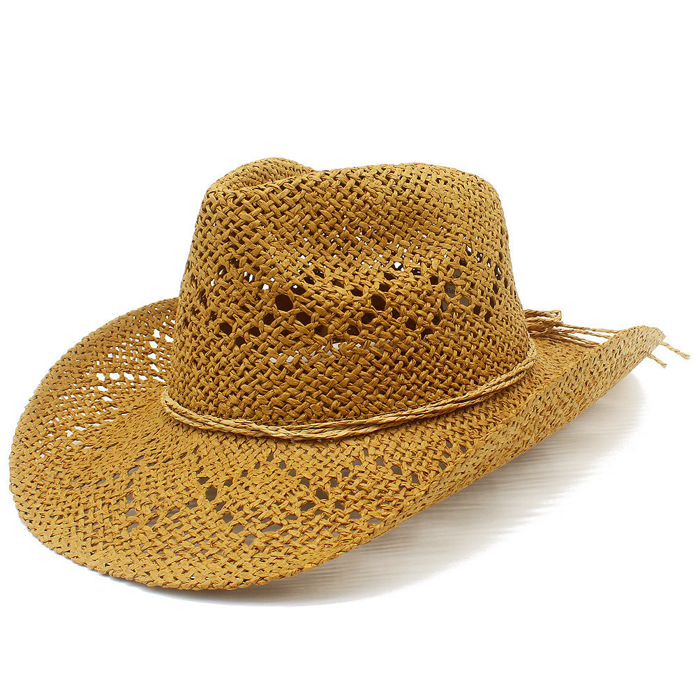French Style Solid Color Wide Brim Straw Hat For Women With UV Protection, Made Of Paper With Braid Craft