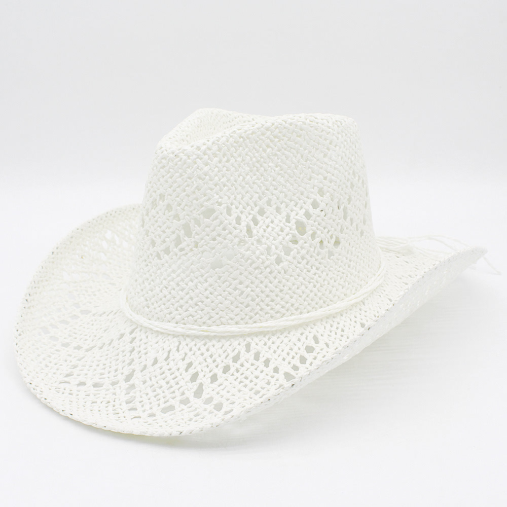 French Style Solid Color Wide Brim Straw Hat For Women With UV Protection, Made Of Paper With Braid Craft