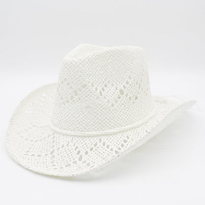 French Style Solid Color Wide Brim Straw Hat For Women With UV Protection, Made Of Paper With Braid Craft