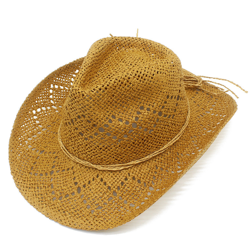 French Style Solid Color Wide Brim Straw Hat For Women With UV Protection, Made Of Paper With Braid Craft