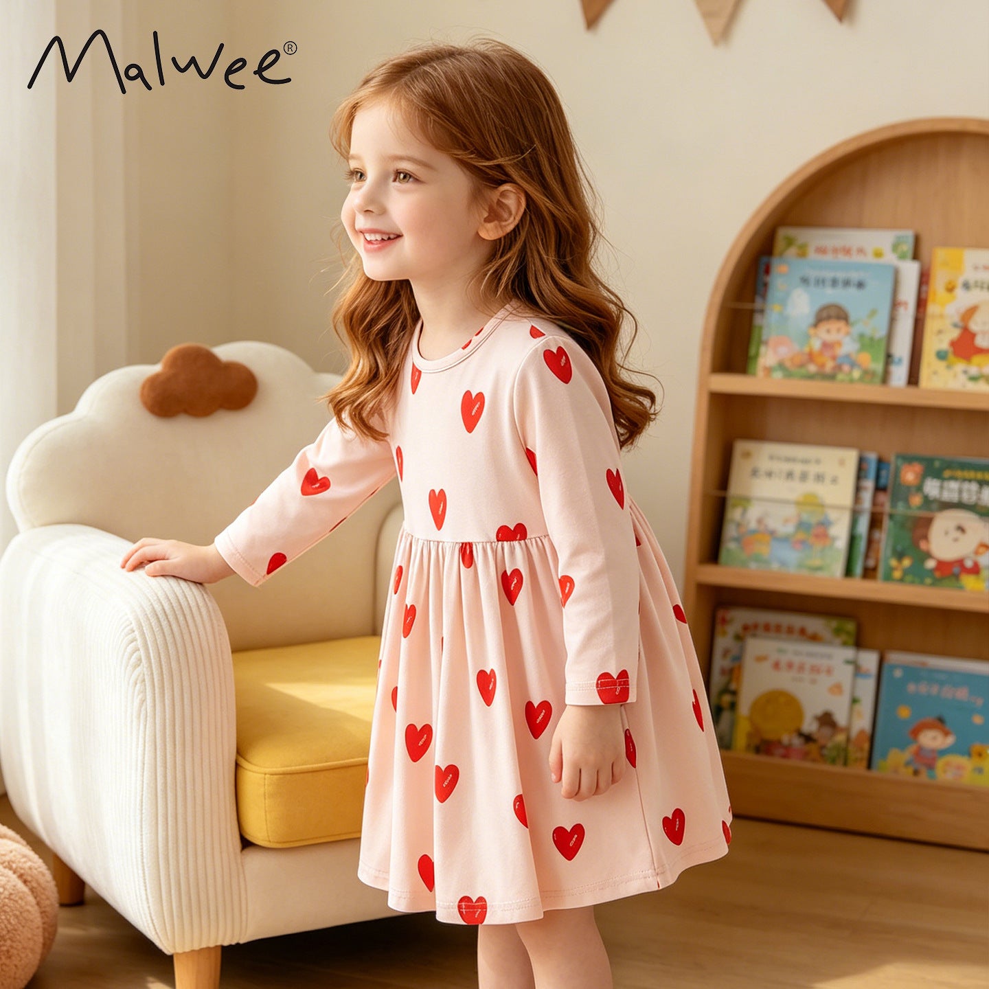 Girls' Cartoon Princess Dress In Cotton With Long Sleeves, Perfect For Toddler Autumn Wear