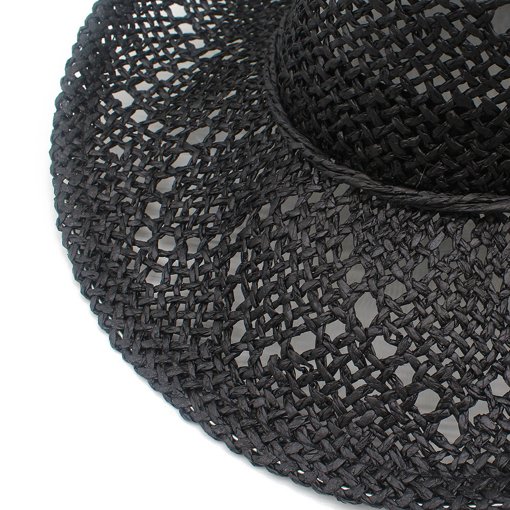 French Style Solid Color Wide Brim Straw Hat For Women With UV Protection, Made Of Paper With Braid Craft