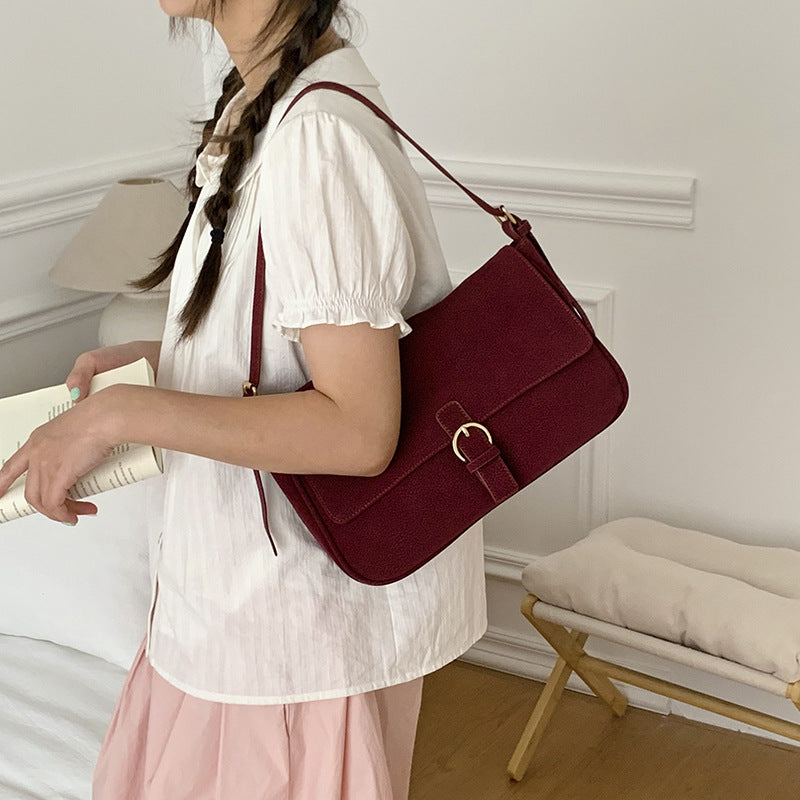 Women’s Square Shoulder Bag In PU Leather With Sewing Thread Detail, Single Shoulder Strap For Autumn