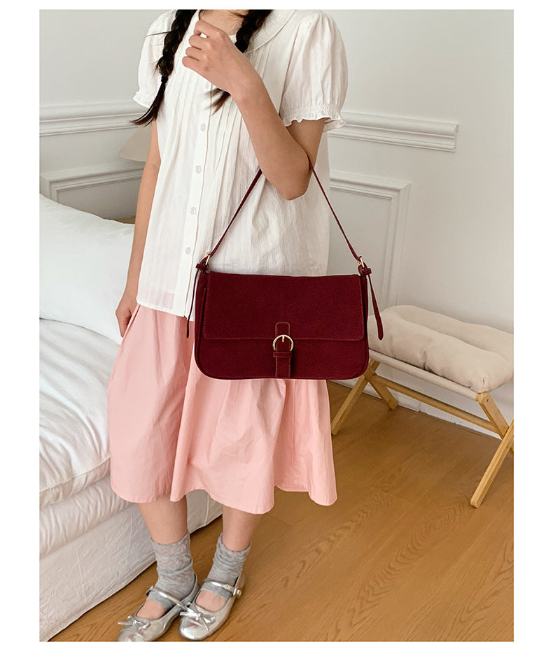 Women’s Square Shoulder Bag In PU Leather With Sewing Thread Detail, Single Shoulder Strap For Autumn