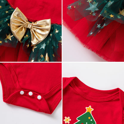 Christmas Cartoon Baby Girl's Skirt Co-ord Set In Cotton With Tulle Fabric For Festive Kids Clothing