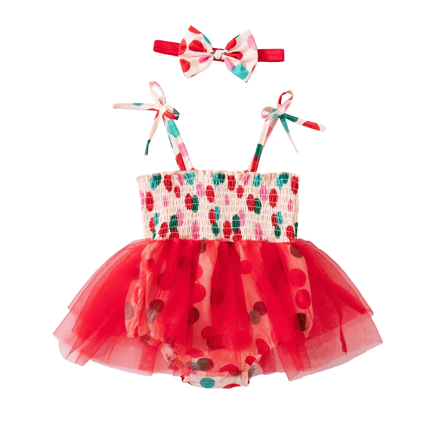 Christmas Baby Girl's Romper In Polyester With Mesh Fabric, Perfect Festival Outfit For Baby 0-2 Years