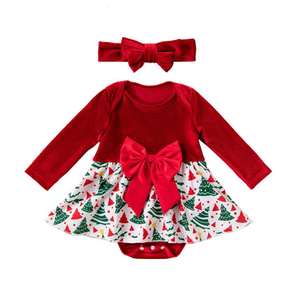 Christmas Polyester Romper For Baby Girl In Beige, Perfect Holiday Outfit For Baby 0-2 Years