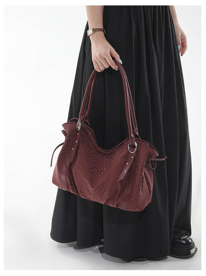 Women’s Square PU Leather Tote Bag With Sewing Thread Detail, Featuring Folds Design, Perfect For Autumn