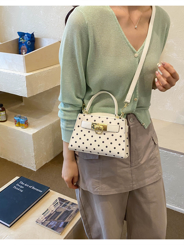 Women’s Square Crossbody Bag In PU Leather With Polka Dots And Sewing Thread Detail, Perfect For Summer