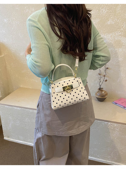 Women’s Square Crossbody Bag In PU Leather With Polka Dots And Sewing Thread Detail, Perfect For Summer