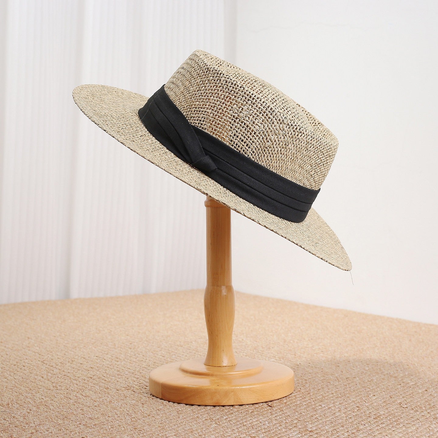Women’s Solid Color Straw Vacation Hat With Curved Brim Featuring Hollow Out Design And UV Protection