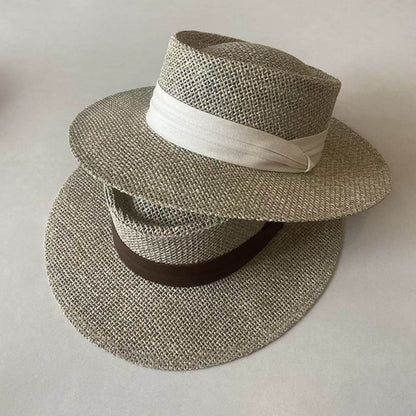Women’s Solid Color Straw Vacation Hat With Curved Brim Featuring Hollow Out Design And UV Protection