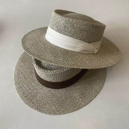 Women’s Solid Color Straw Vacation Hat With Curved Brim Featuring Hollow Out Design And UV Protection