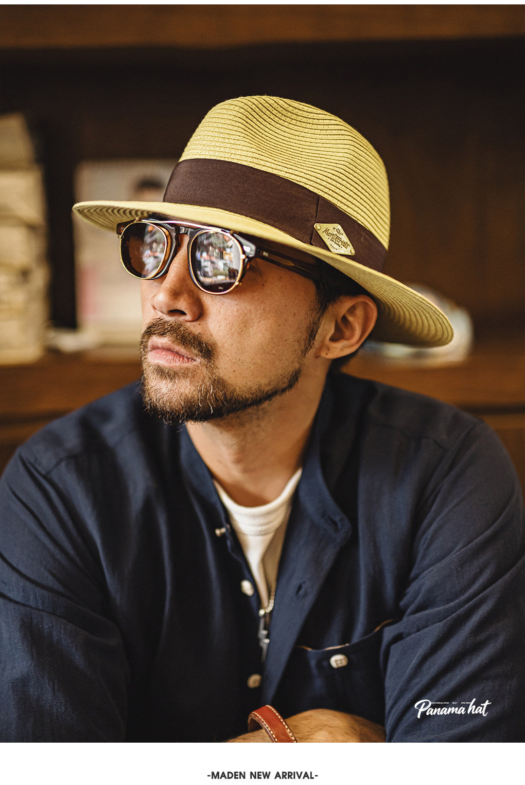 Retro Solid Color Panama Hat With Short Brim, Breathable Design, Made Of Polyester Featuring Braid Craftsmanship