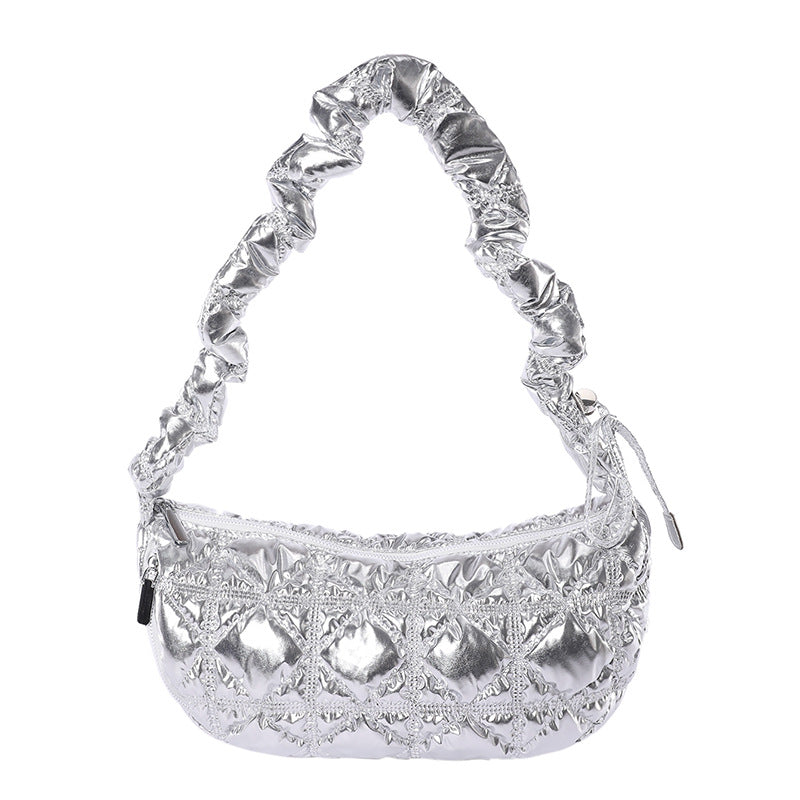 Women’s Cotton Underarm Bag Featuring Cloud Shape And Embroidery With Single Shoulder Strap